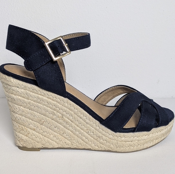American Eagle Outfitters Shoes - American Eagle Women's Dark Blue Espadrille Wedge Sandal Slingback Heel Sz 6.5